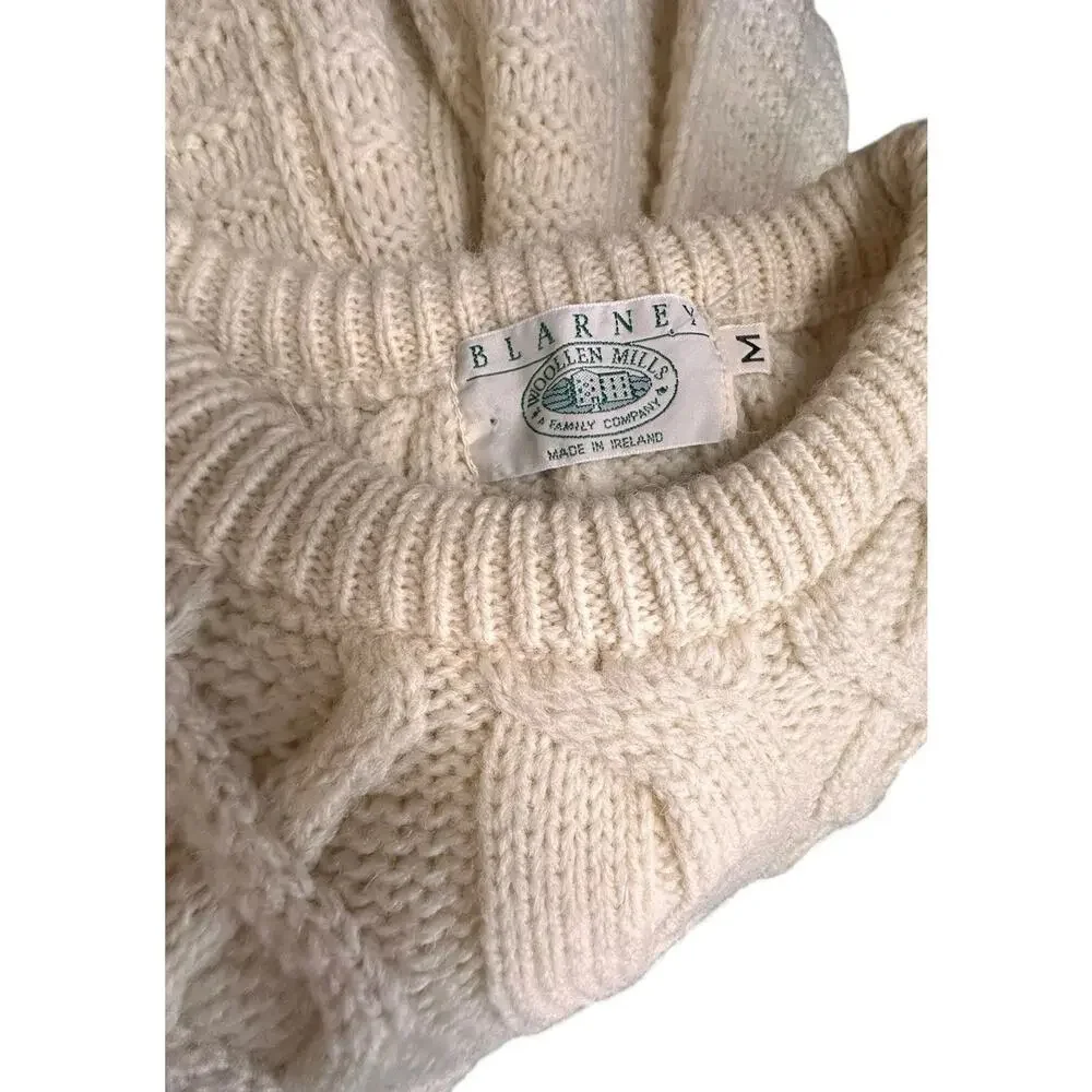 Classic Cream Fisherman Cable Knit Sweater 100% Wool - Picture 6 of 14